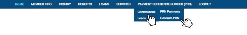 SSS menu showing the Payment Reference Number