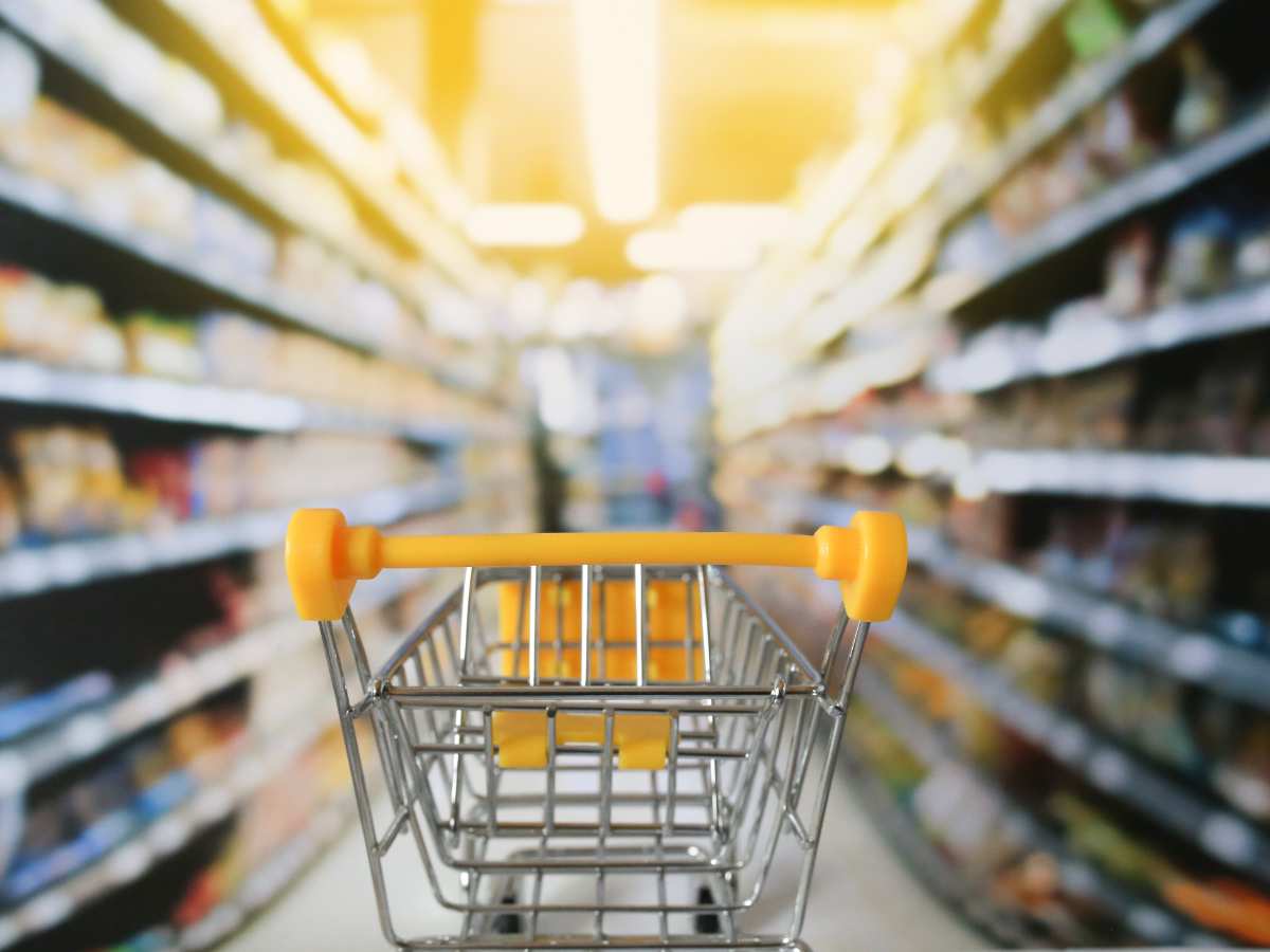 Big cart in a grocery store for grocery shopping