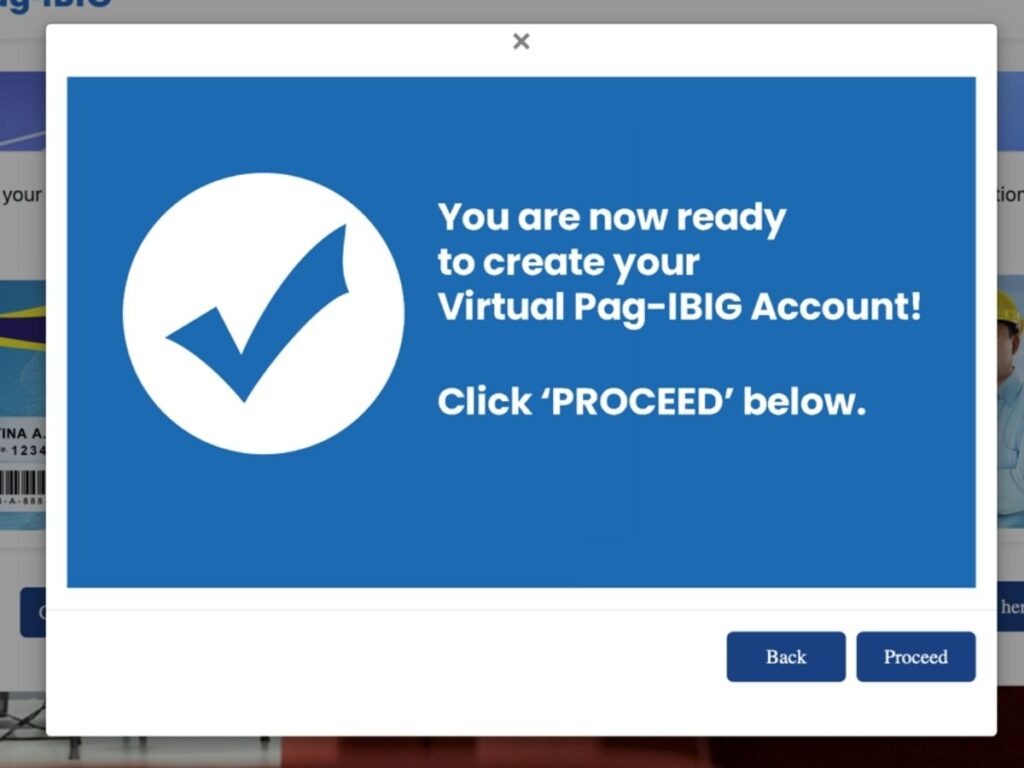 Prompt saying "You are ready to create your Virtual Pag-IBIG Account.