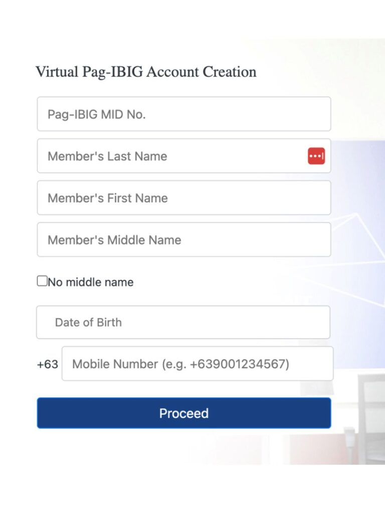 Virtual account information form