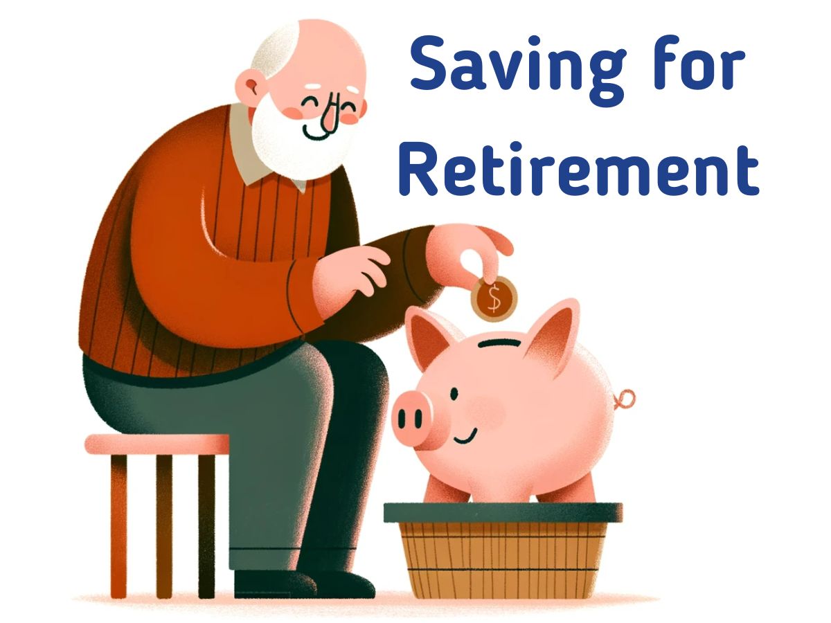 an old man putting a coin in a piggy bank