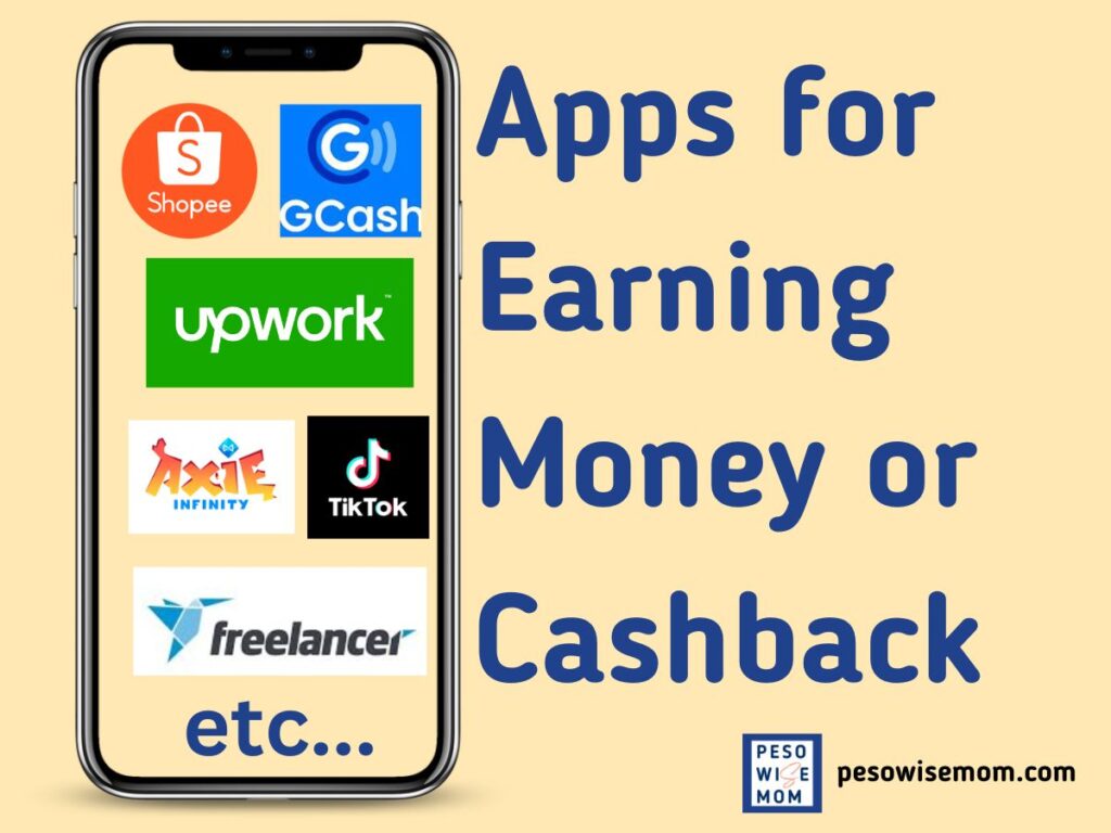 Mobile screen showing saving money apps logo with App for Earning Money or Cashback as a title