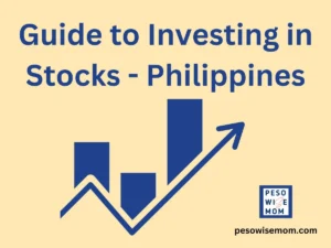 Bar graph with arrow pointing up and with a title Guide to Investing in Stocks - Philippines