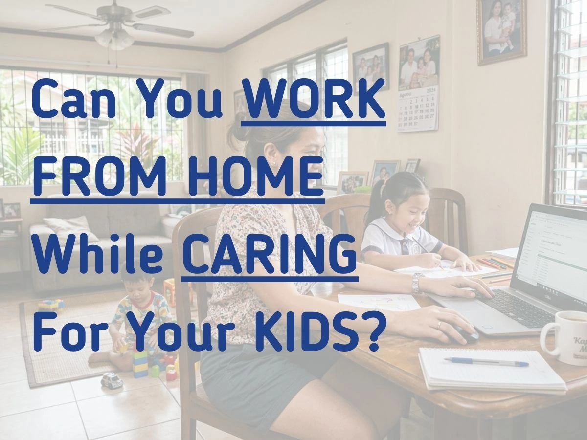 Mom working from home while taking good care of two kids